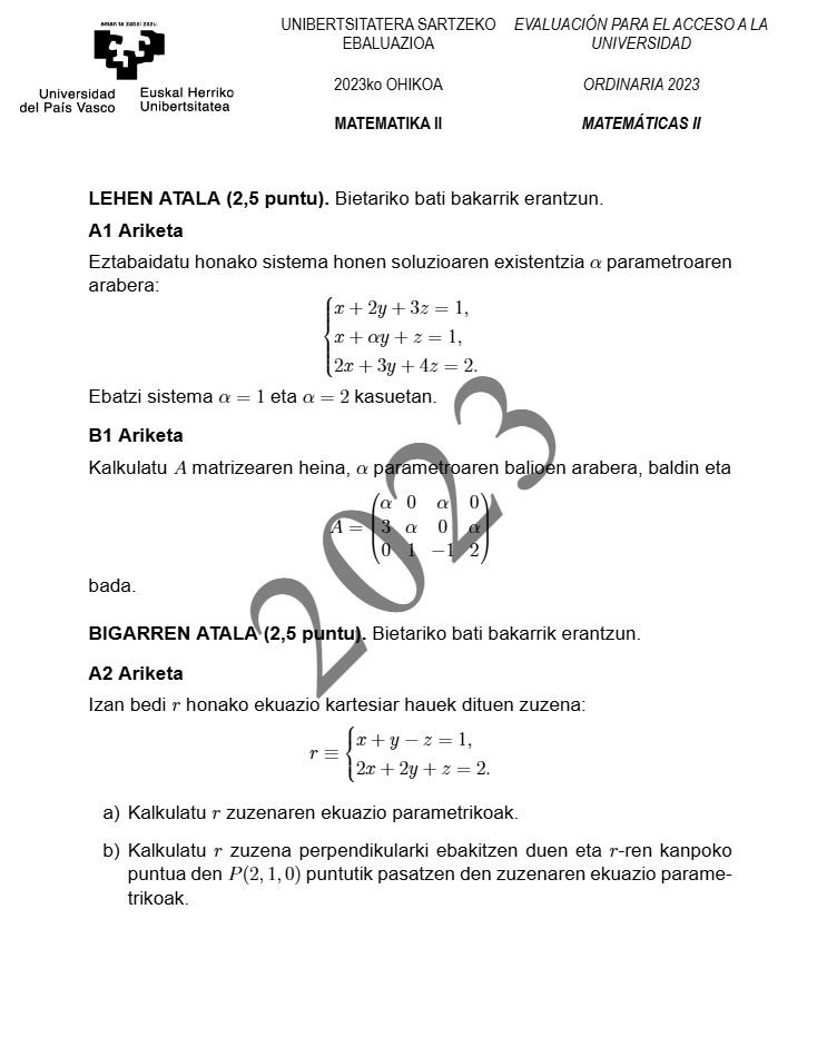 Página 4 del examen de Matemáticas II 2023