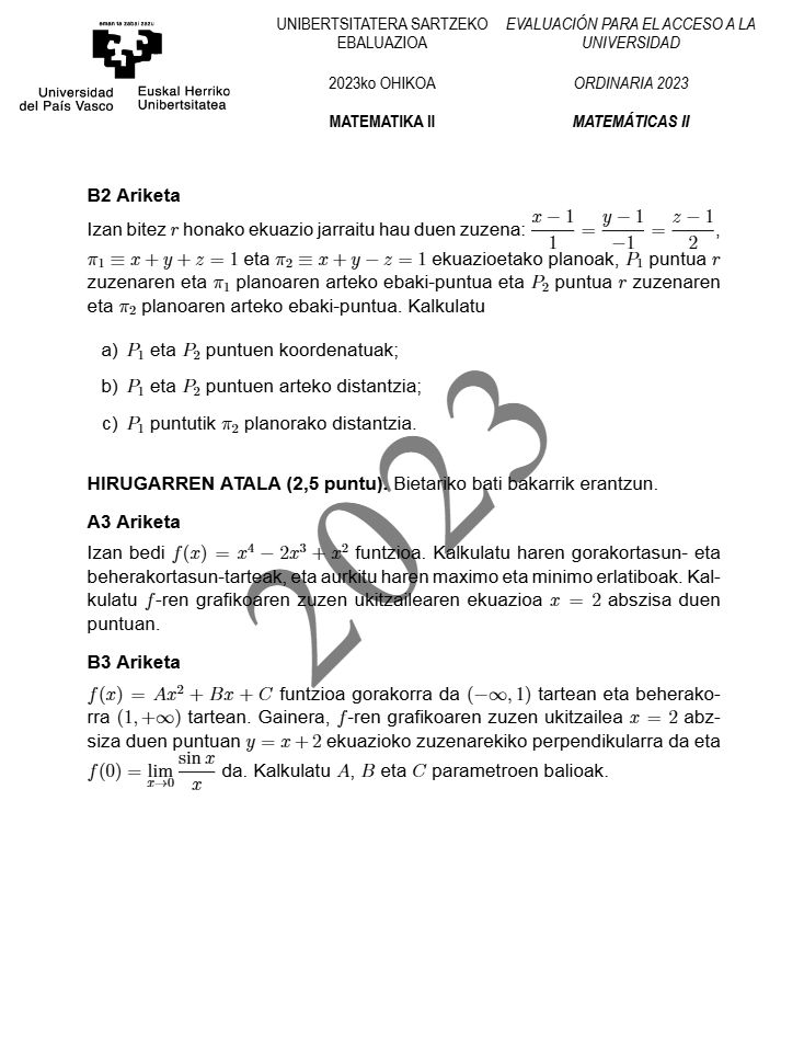 Página 5 del examen de Matemáticas II 2023