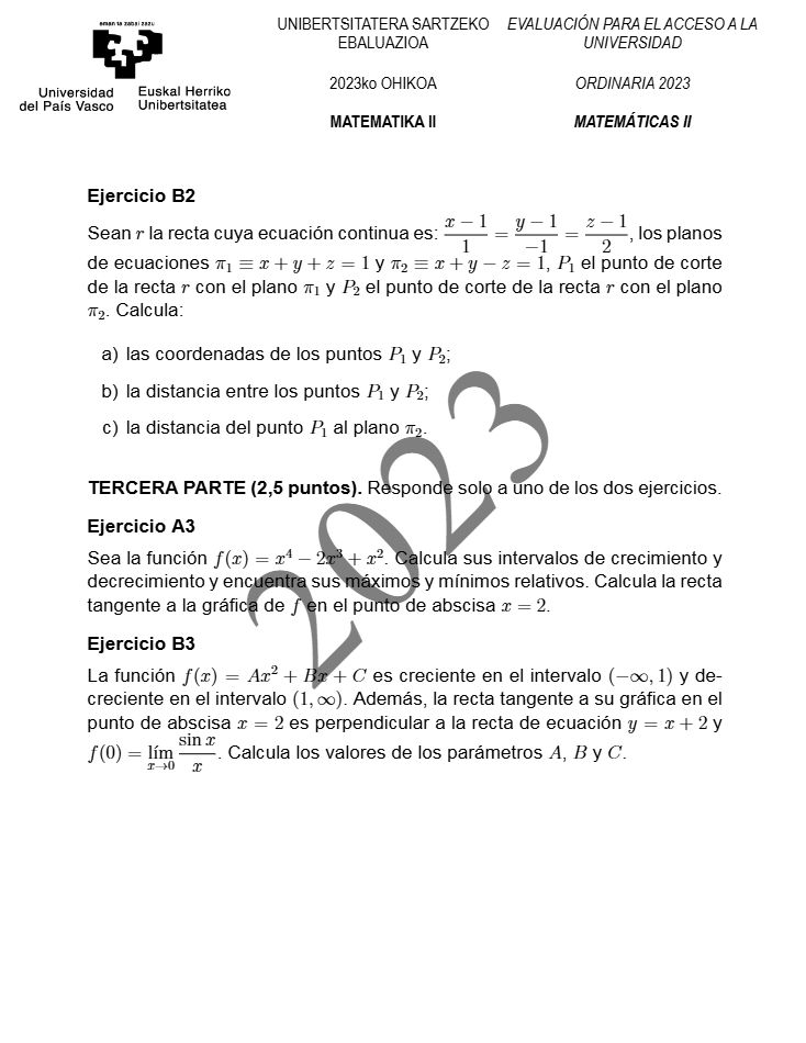 Página 8 del examen de Matemáticas II 2023