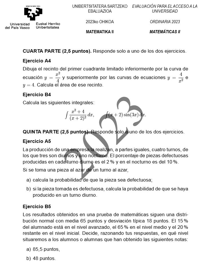 Página 9 del examen de Matemáticas II 2023