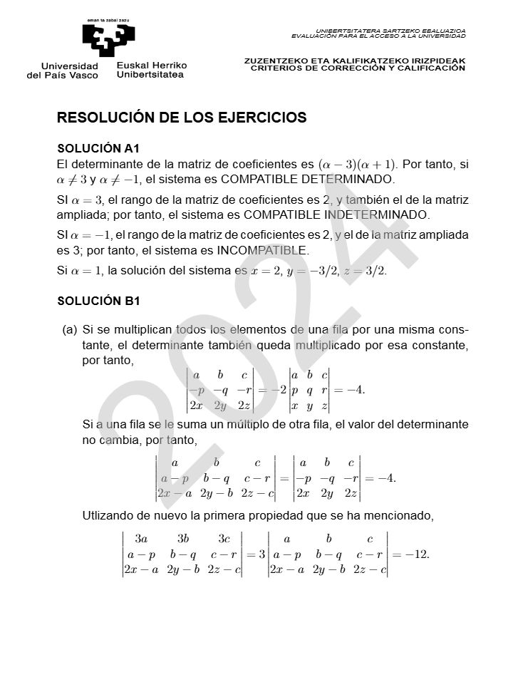 Página 10 del examen de Matemáticas II 2024