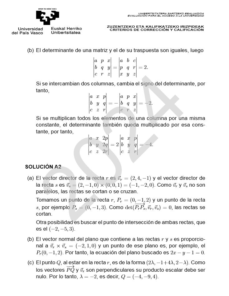 Página 11 del examen de Matemáticas II 2024