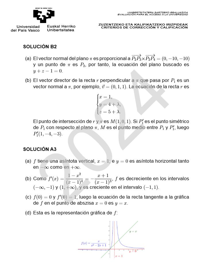 Página 12 del examen de Matemáticas II 2024