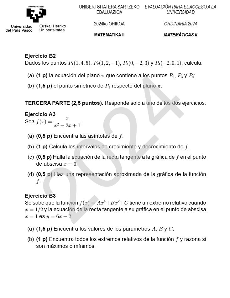 Página 4 del examen de Matemáticas II 2024