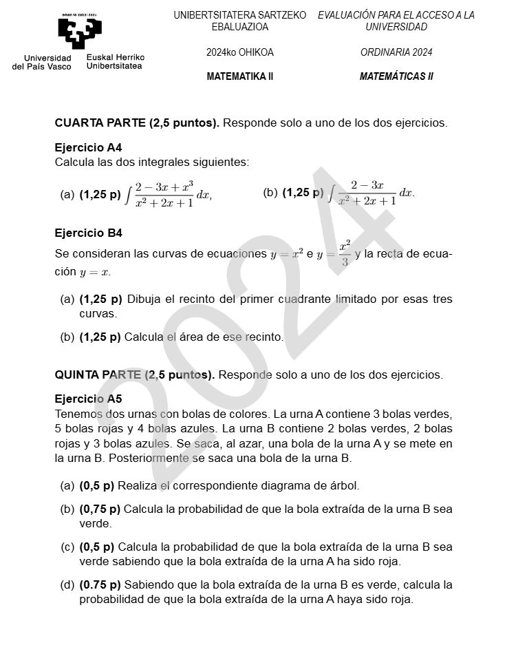 Página 5 del examen de Matemáticas II 2024