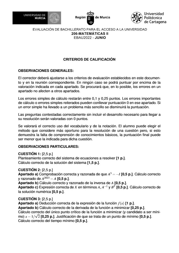 Página 3 del examen de Matemáticas II 2022