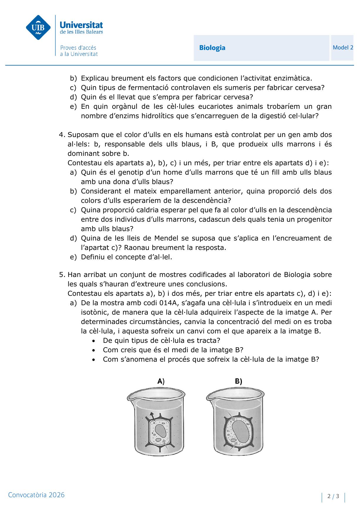 Página 1 del examen de Biología 2026