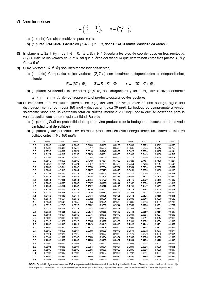 Página 2 del examen de Matemáticas II 2023
