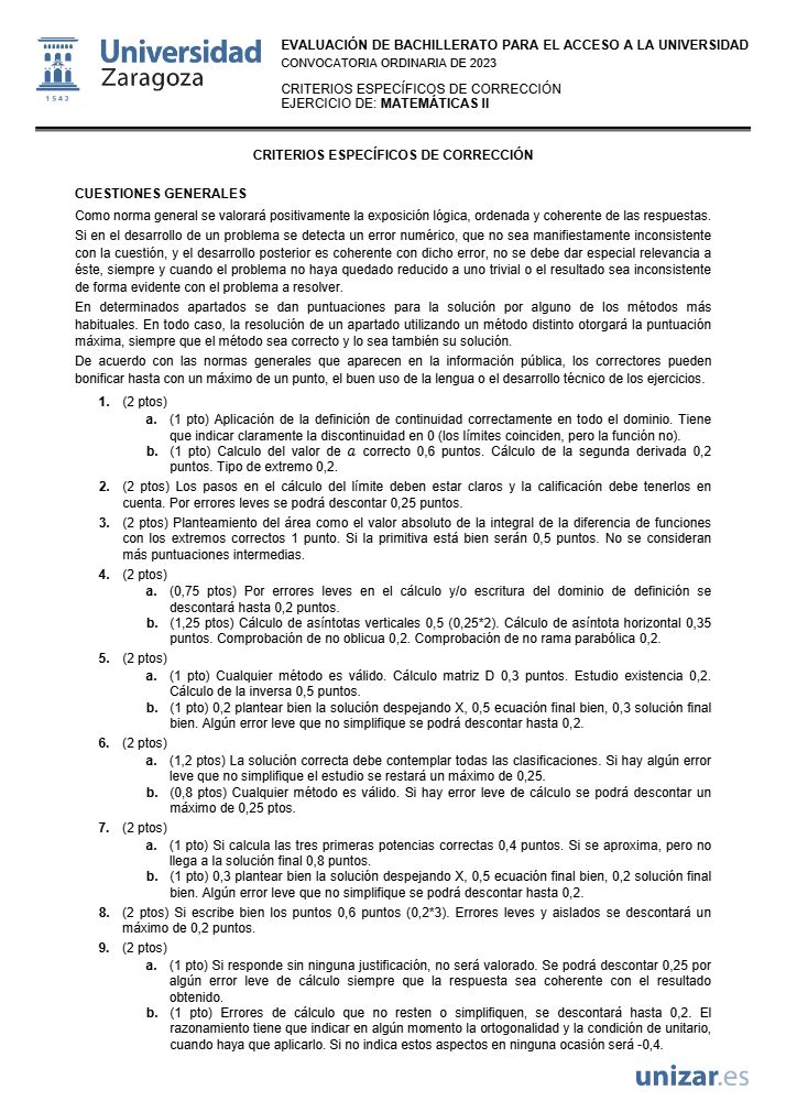 Página 3 del examen de Matemáticas II 2023